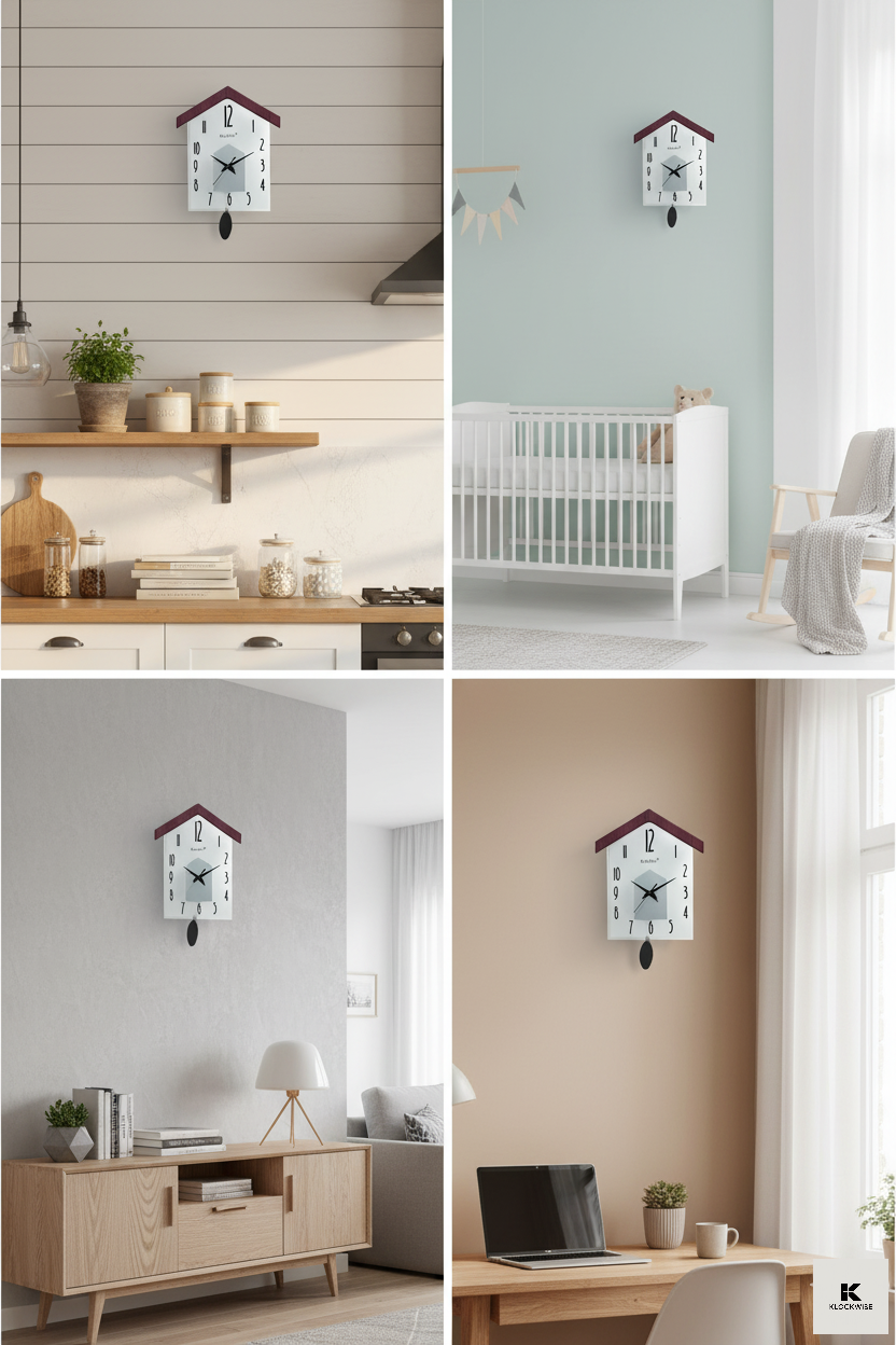 Blazon Modern House-Shaped Wall Clock with Pendulum – Minimalist Design for Home & Office