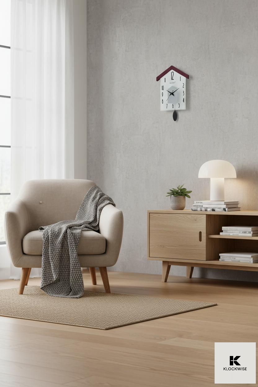 Blazon Modern House-Shaped Wall Clock with Pendulum – Minimalist Design for Home & Office