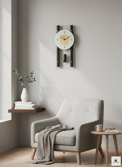 Blazon Modern Pendulum Wall Clock – Elegant Glass & Wooden Design